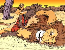 Masai girl and lion